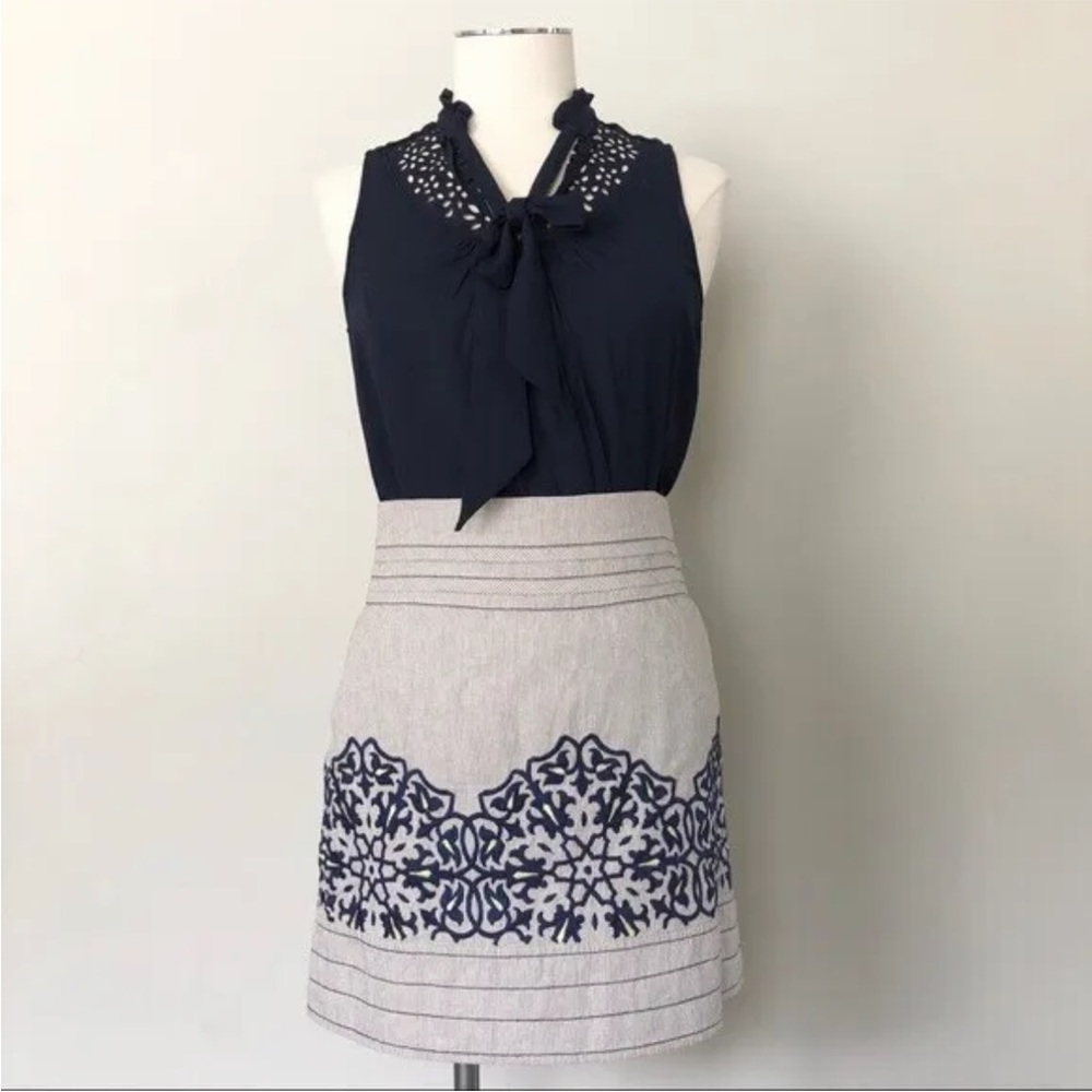 Anthropologie Floreat Pinstripe Thorny Thicket Embroidered Floral Skirt 8 - Picture 1 of 6